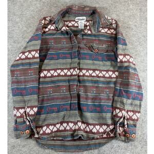 VINTAGE 90s Cabin Creek Shirt Womens Petite Medium Green Hearts Button Up Retro